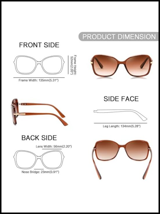 Polarized Square Sunglasses UV400 Anti Glare Women